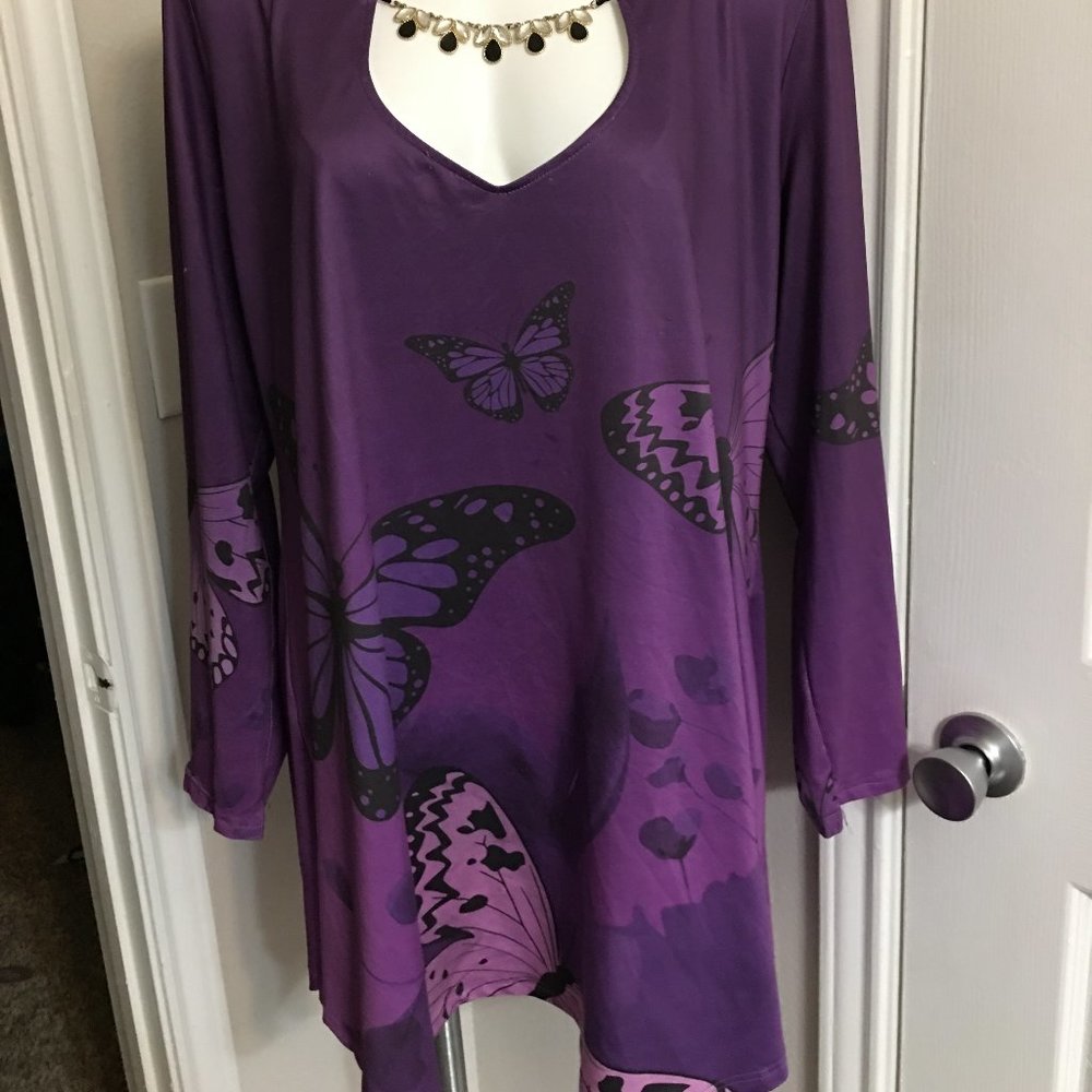Purple Butterfly Top, Low Cut Long Sleeve Polyester XL NEW BP2
